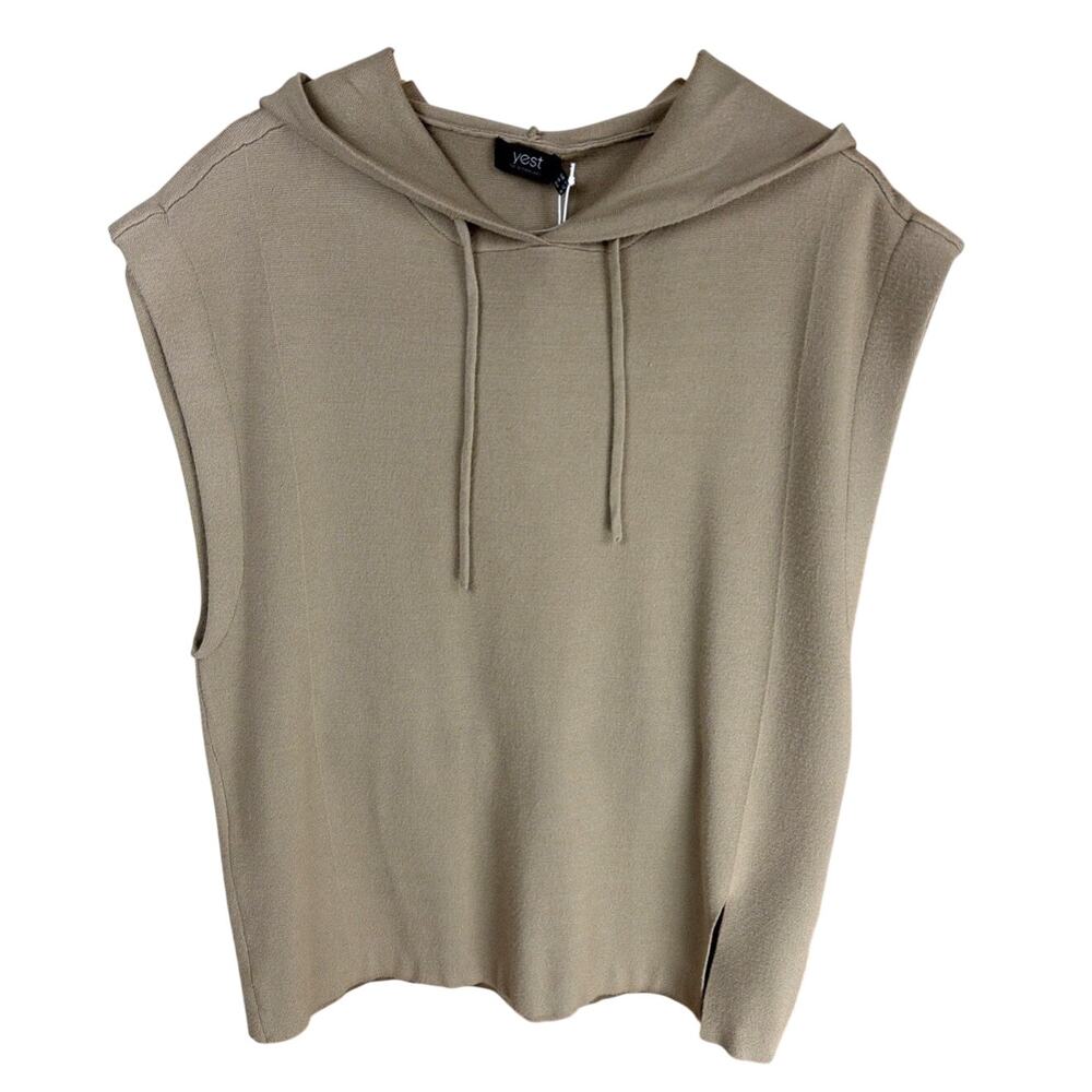 NWT Yest Giselle Beige Viscose Blend Hooded Sleeveless High Low Top Size 10